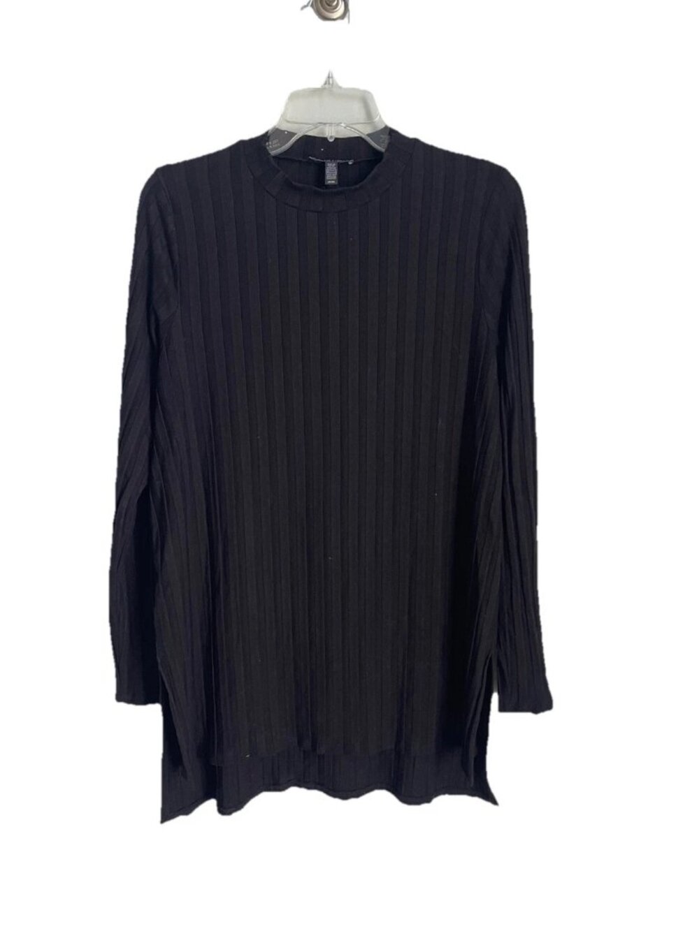 Eileen Fisher Black Ribbed Long Sleeve Stretch Tunic Minimalist Capsule